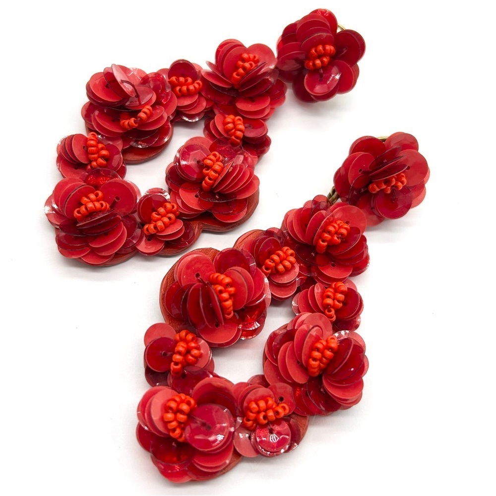 J. Crew Red Sequin and Beaded Leather Back Earrings